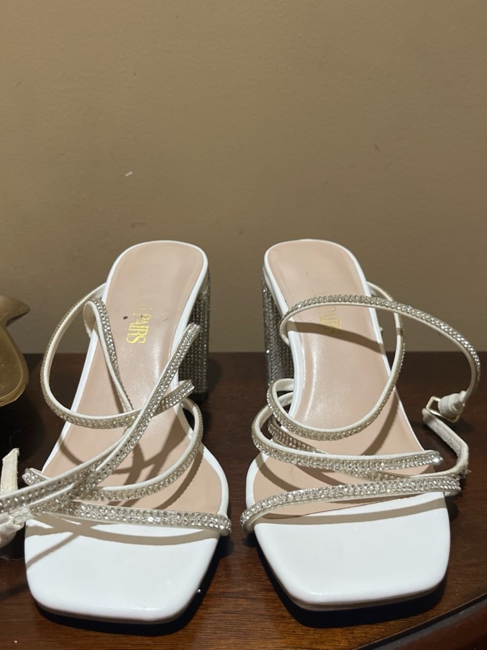 White n sliver heels